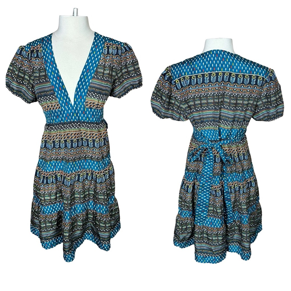 What Comes Around Goes Around Anthropologie Silk Floral Deep VNeck Peasant Dress